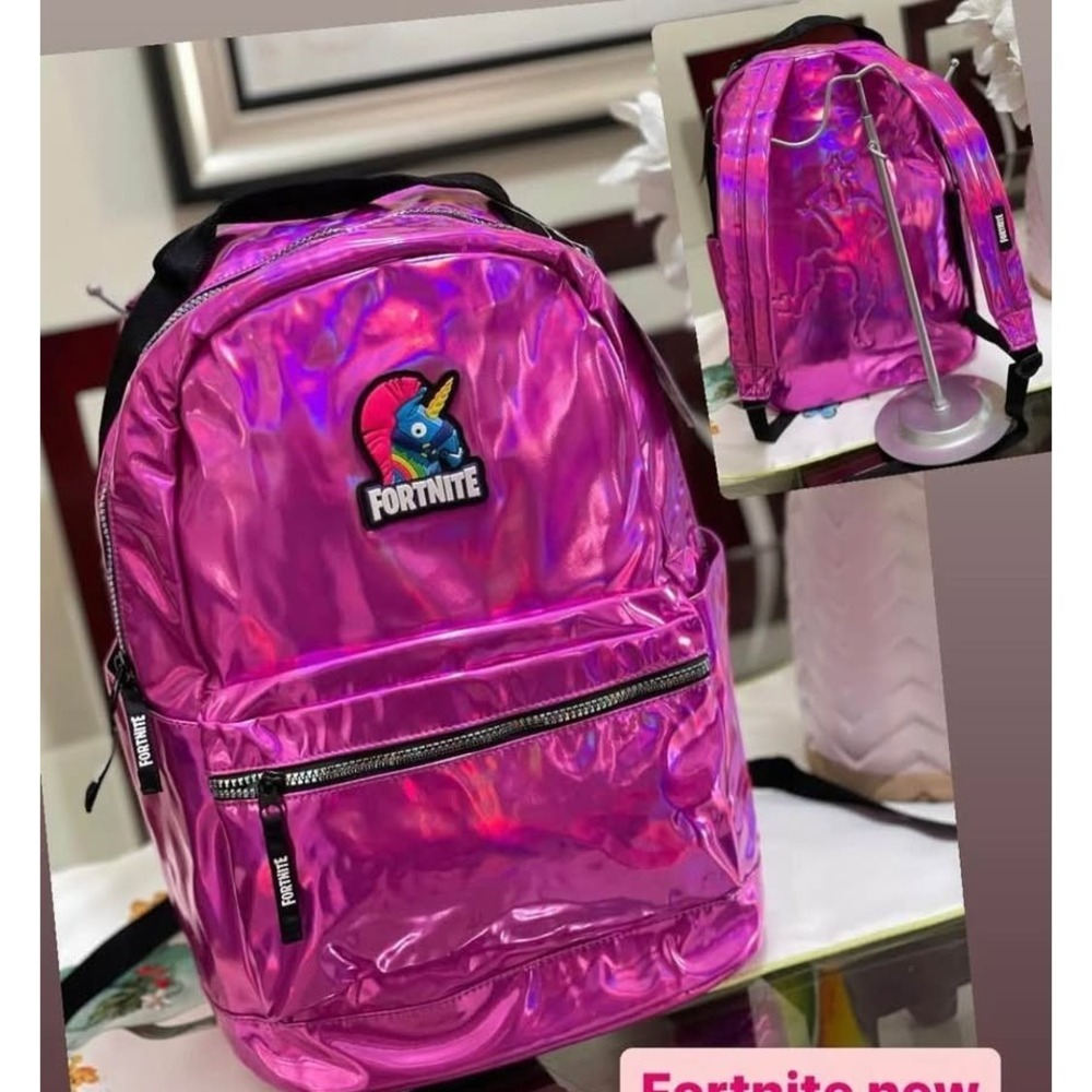 RARE 18" FORTNITE Llama Stamped Shiny Pink/Purple Metallic Girls Backpack bag